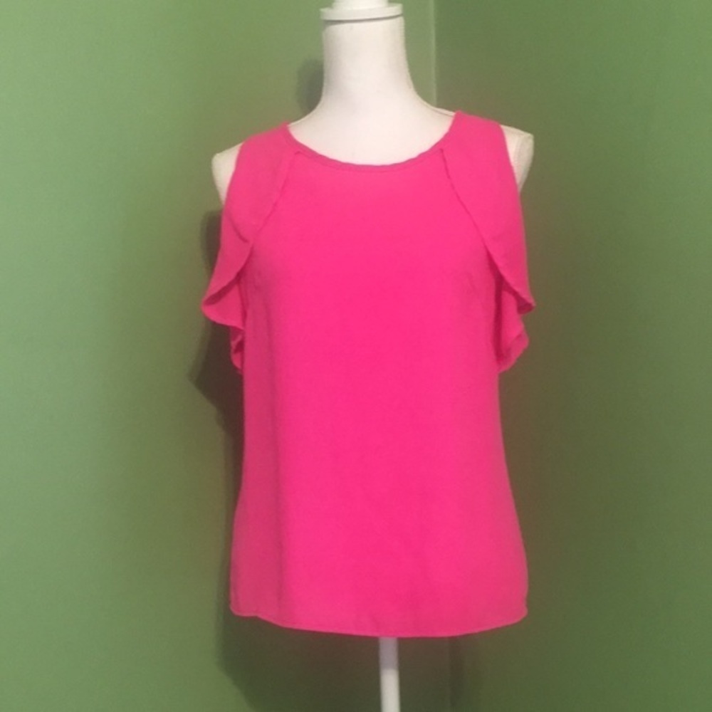 EZRA fuchsia‎ ruffle trim sleeveless top